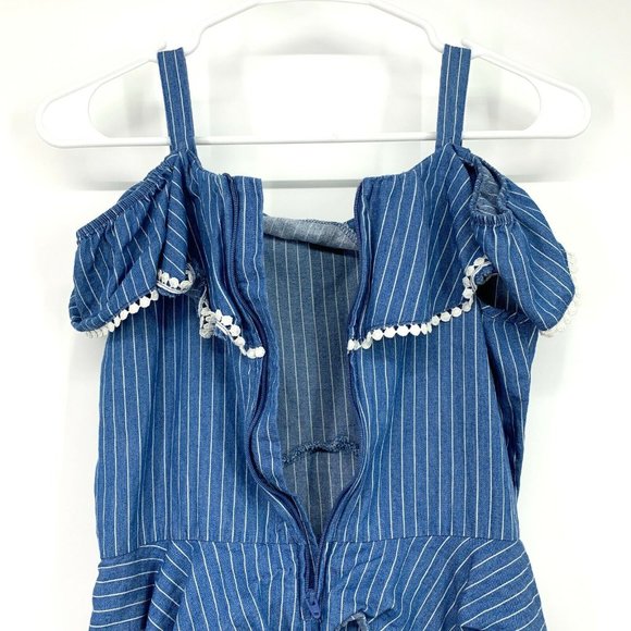 BCBGirls Dress Blue White Stripe Cold Shoulder Ruffle - Picture 10 of 11